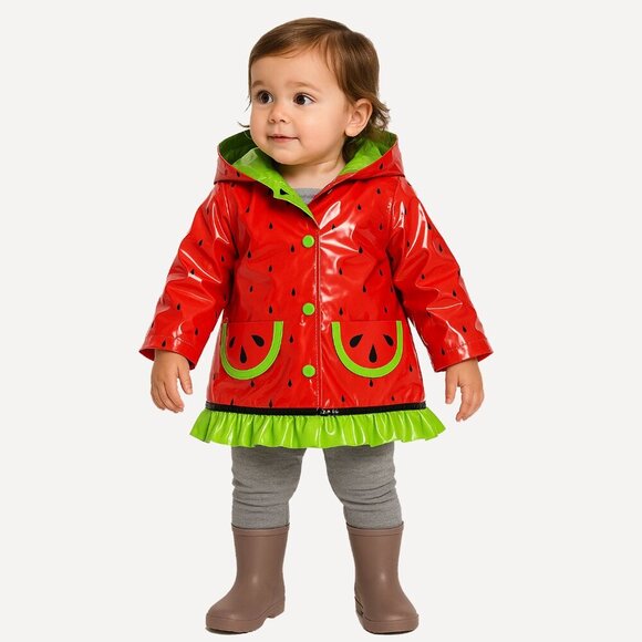 Wippette Kids Other - Wippette Baby Girls Coat Watermelon Raincoat Red Hooded Jacket Size 12 Months